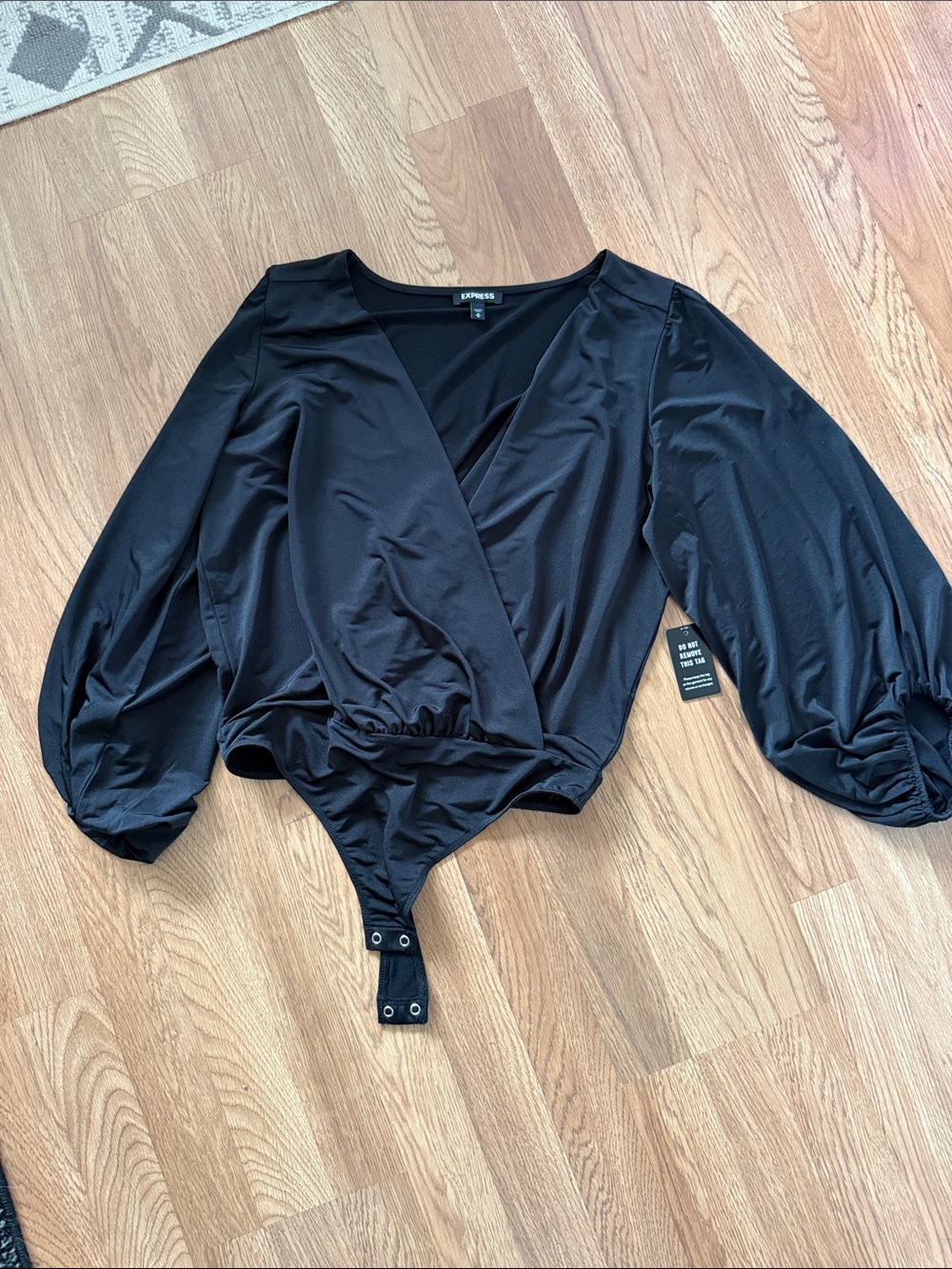 Express Black Wrap Surplice Long-Sleeve Bodysuit